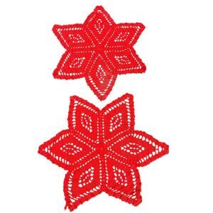 Red Star Crochet Doilies- set of two- pop of color knit cottagecore VTG handmade